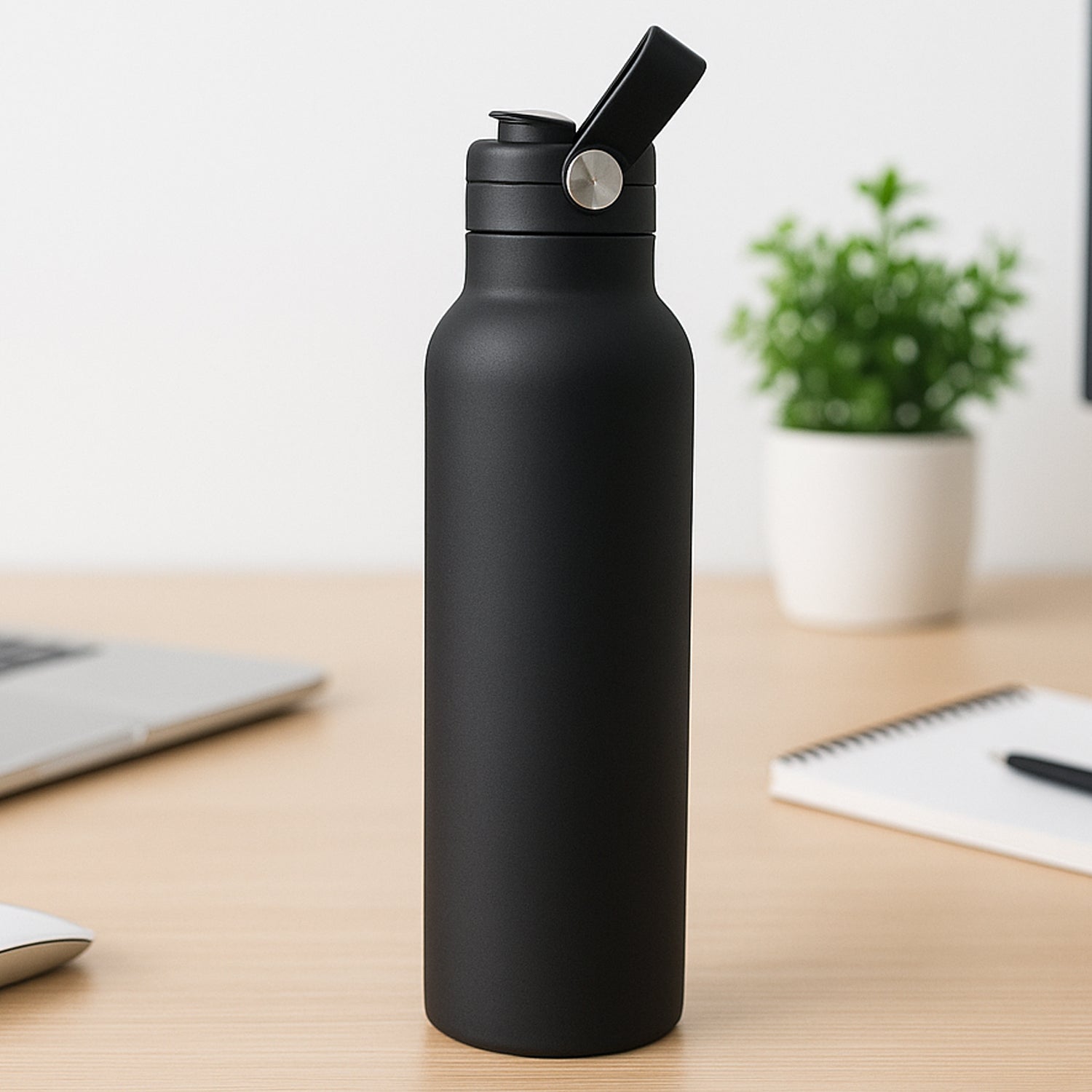 Stainless Steel Water Bottle with Carry Strap & Built-In Straw 1000ML Approx (1 Pc) Stainless Steel Water Bottle with Carry Strap & Built-In Straw 1000ML Approx (1 Pc)